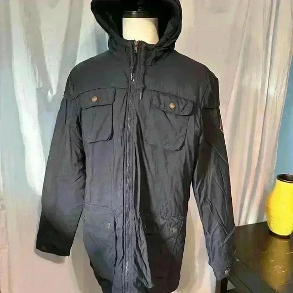 Shine Original Denim Tailoring Long Jacket. Black. Hooded. Warm. Size 2XL. - Picture 1 of 10